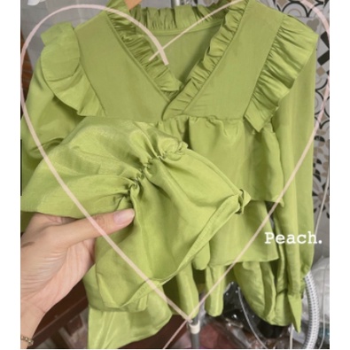 Áo sơ mi babydoll tiểu thư A.290, Áo kiểu cổ tim 3 tầng bèo xòe cách điệu tay bo điệu đà | BigBuy360 - bigbuy360.vn