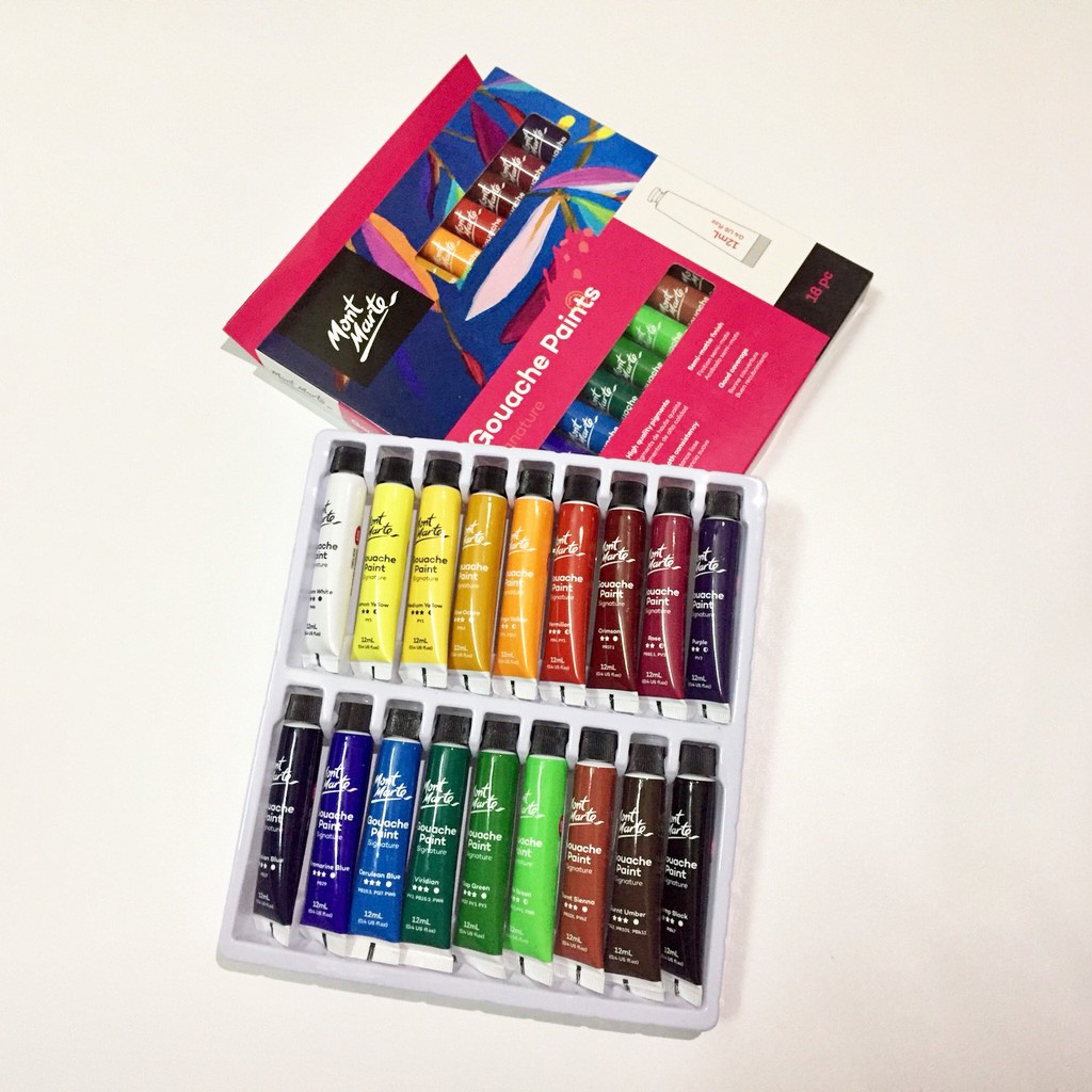 Bộ Màu Gouache Mont Marte 12/18/24 Màu x 12ml - Gouache Paints Signature - PMHS0028/PMHS0029/PMHS0030