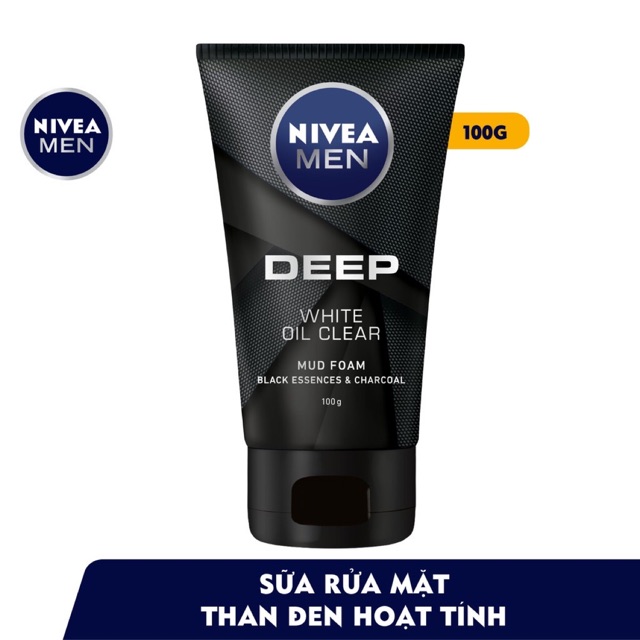 Sữa rửa mặt Nivea Men Deep White than hoạt tính 100g