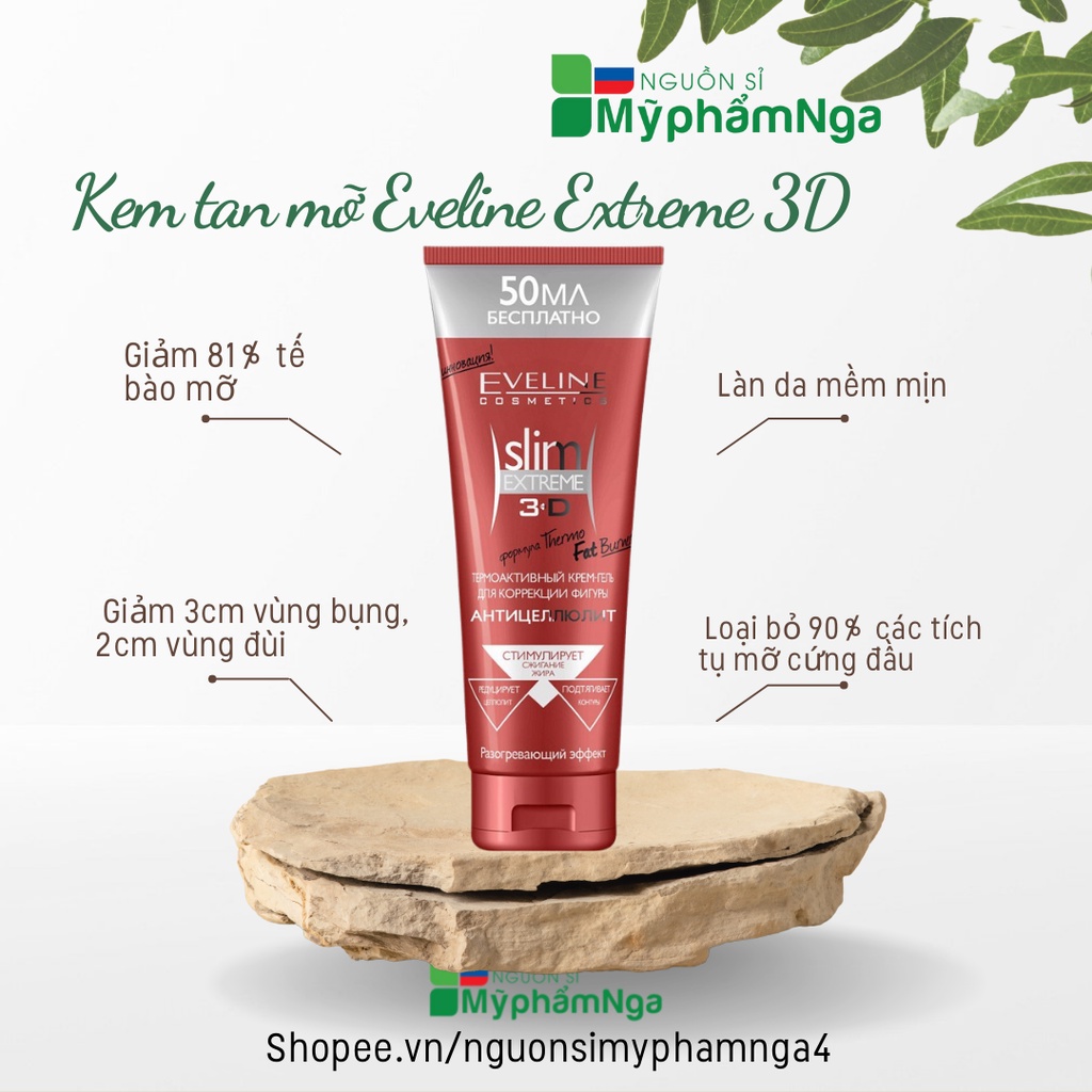 Kem tan mỡ Slim 3D Eveline Extreme - Kem tan mỡ thừa Eveline Extreme 3D 250ml