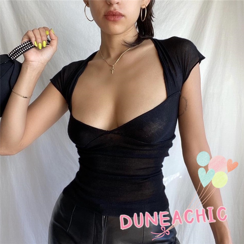 Áo Thun Trơn Cổ Vuông Ngắn Tay Hở Lưng Thời Trang Đường Phố Cá Tính Dành Cho Nữ L0802