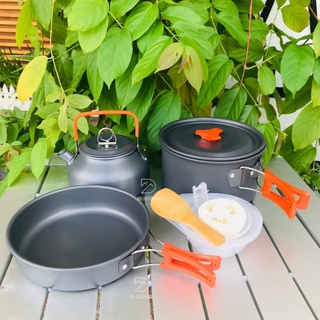 Bộ nồi cắm trại dã ngoại 2-3 người kèm ấm đun nước