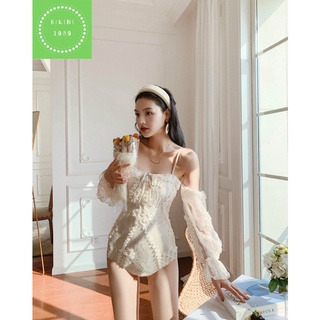 Bikini, Bộ Đồ bơi nữ áo tắm liền một mảnh trễ vai tay rời bồng phối ren sang trọng chất thun lạnh hàn quốc cho phụ nữ