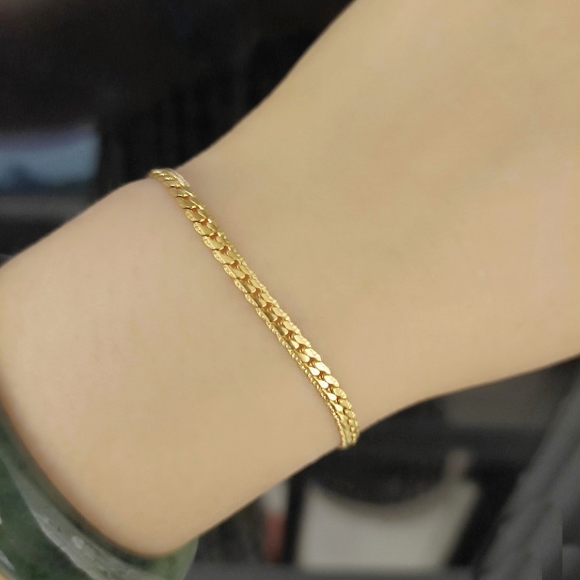 Lắc tay titan nữ không gỉ dây mắt xích dẹp 4 mm thời trang