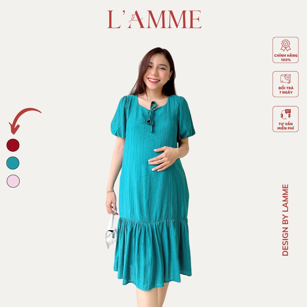 Váy bầu Cherry màu sắc tươi tắn, thắt nơ tạo điểm nhấn thiết kế bởi LAMME