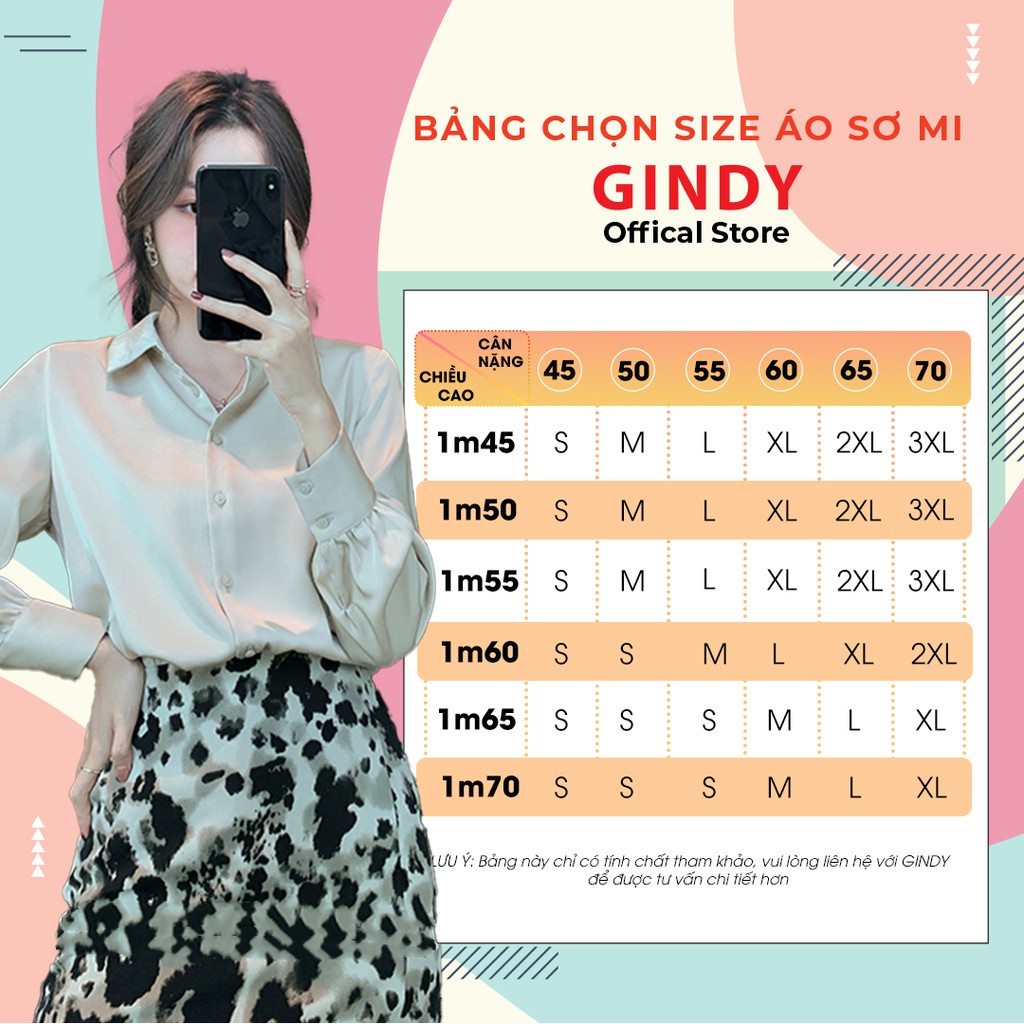 Áo sơ mi nữ basic GINDY công sở vải lụa tay dài trơn dáng suông thời trang nữ Hàn Quốc sơmi sinh viên, học sinh A10055