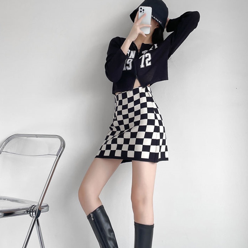 Chân Váy Chữ A Họa Tiết Caro Phong Cách Hàn Quốc Thời Trang Thu Đông 17E218