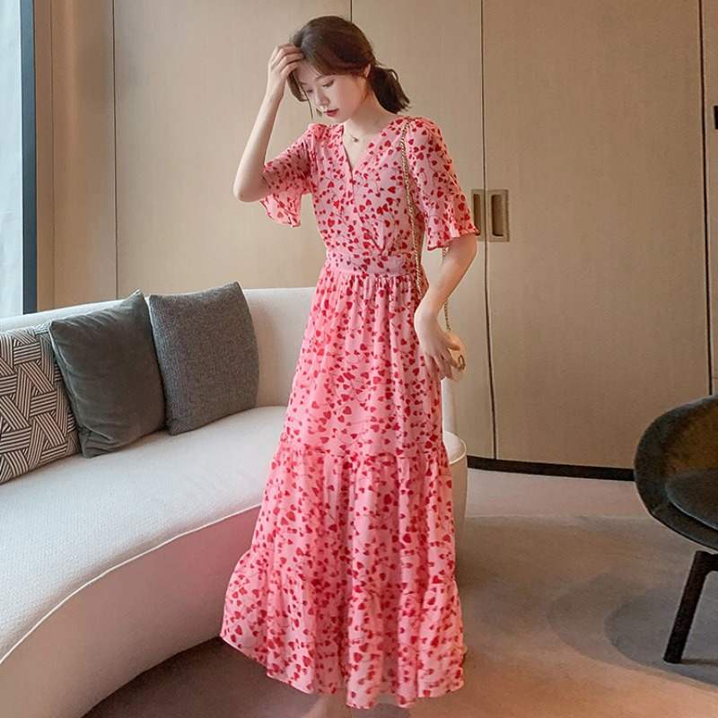 Đầm dài NRVP họa tiết trái tim phong cách Pháp thời trang cho nữ