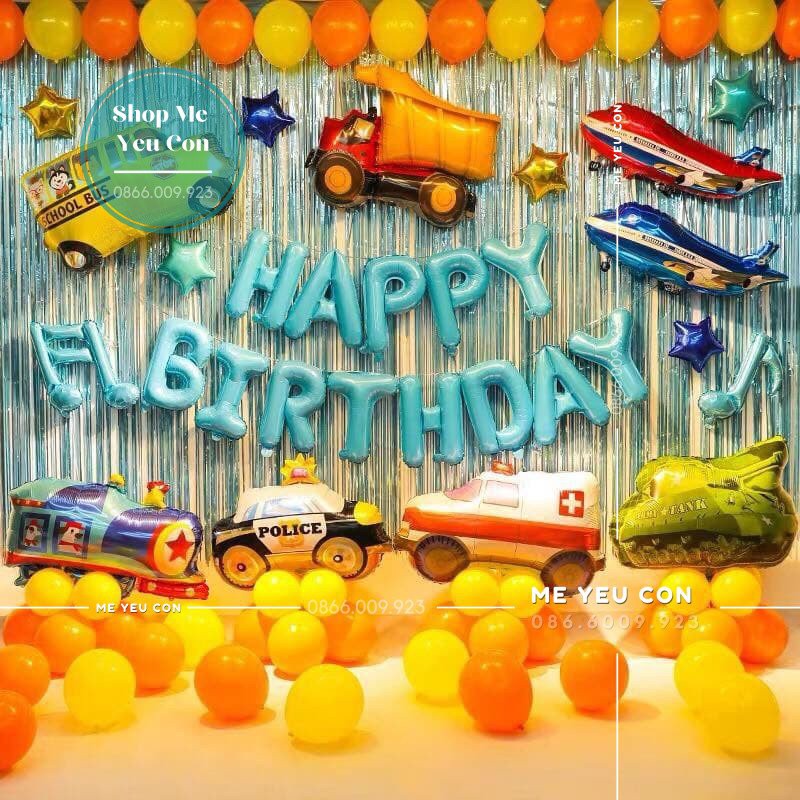 Trang Trí Sinh Nhật Bé Trai Chủ Đề Ô Tô, Máy Bay, Xe Bus, Bóng Bay Trang Trí Tiệc Thôi Nôi Đầy Tháng 🎁FREESHIP🎁
