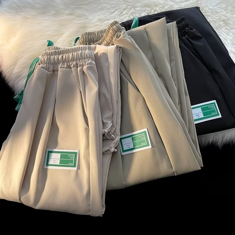 Quần ống rộng Vải Lụa Lạnh Mỏng Màu Trơn Thời Trang Đường Phố Mỹ 2022 Chất Lượng Cao Cho Nam