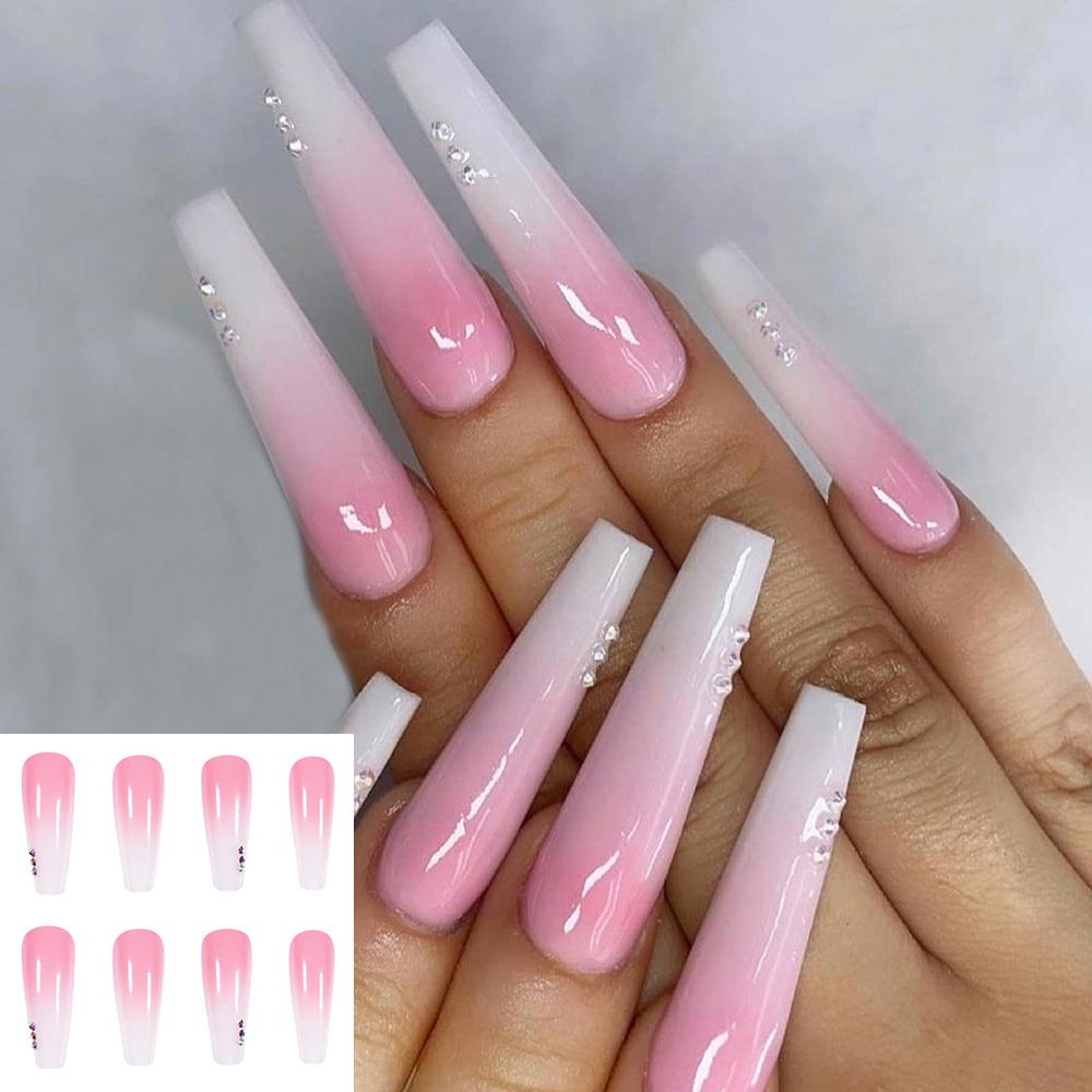 DIACHAVN Hộp 24 Móng Tay Giả Che Phủ Toàn Diện Đính Đá Xinh Xắn