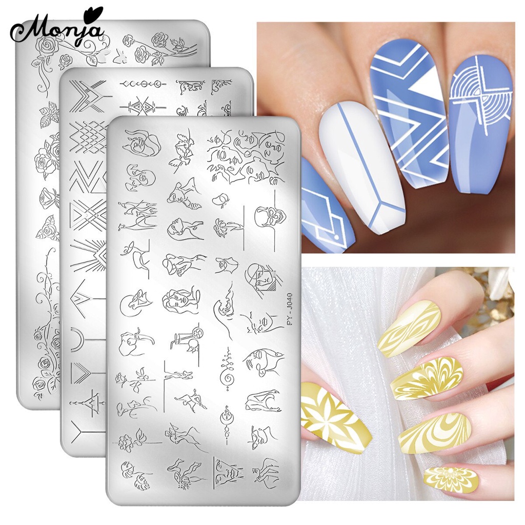 MONJA Khuôn trang trí móng tay có 12 kiểu họa tiết độc đáo tùy chọn