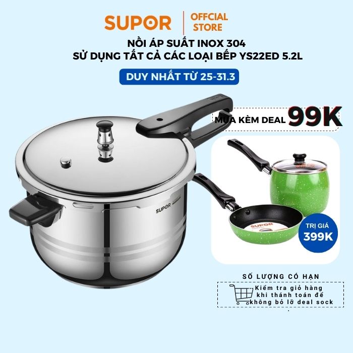 NỒI ÁP SUẤT BẾP TỪ SỬ DỤNG MỌI LOẠI BẾP 5.0L-22CM 5 LỚP INOX 304 Quick YS22ED