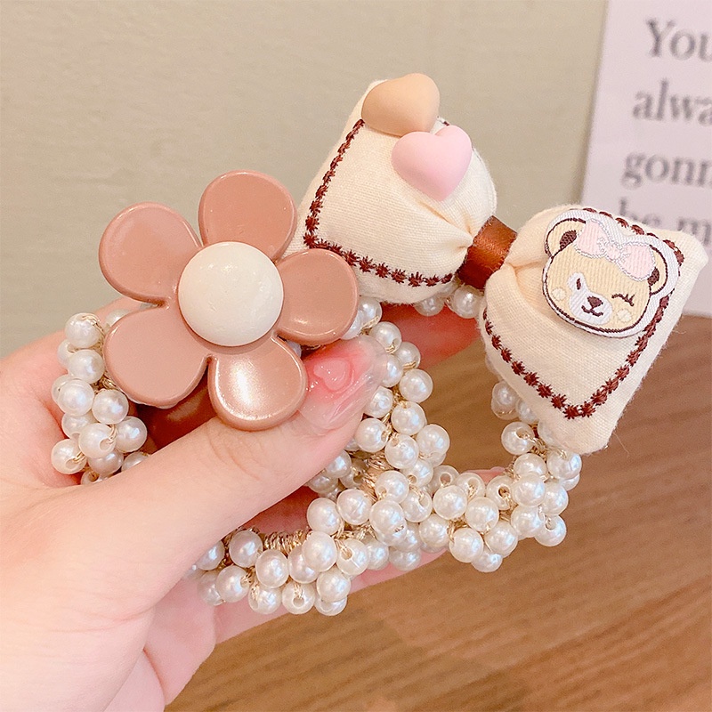 Dây Buộc Tóc Cà Phê Sữa Hoạt Hình Đính Ngọc Trai 2022