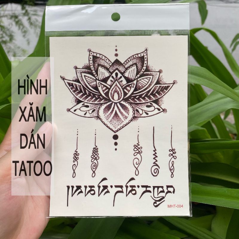 Hình xăm hoa sen style henna Ấn Độ MHT04 size bàn tay to &lt; 12x16cm. Boss tatoo - xăm dán tạm thời