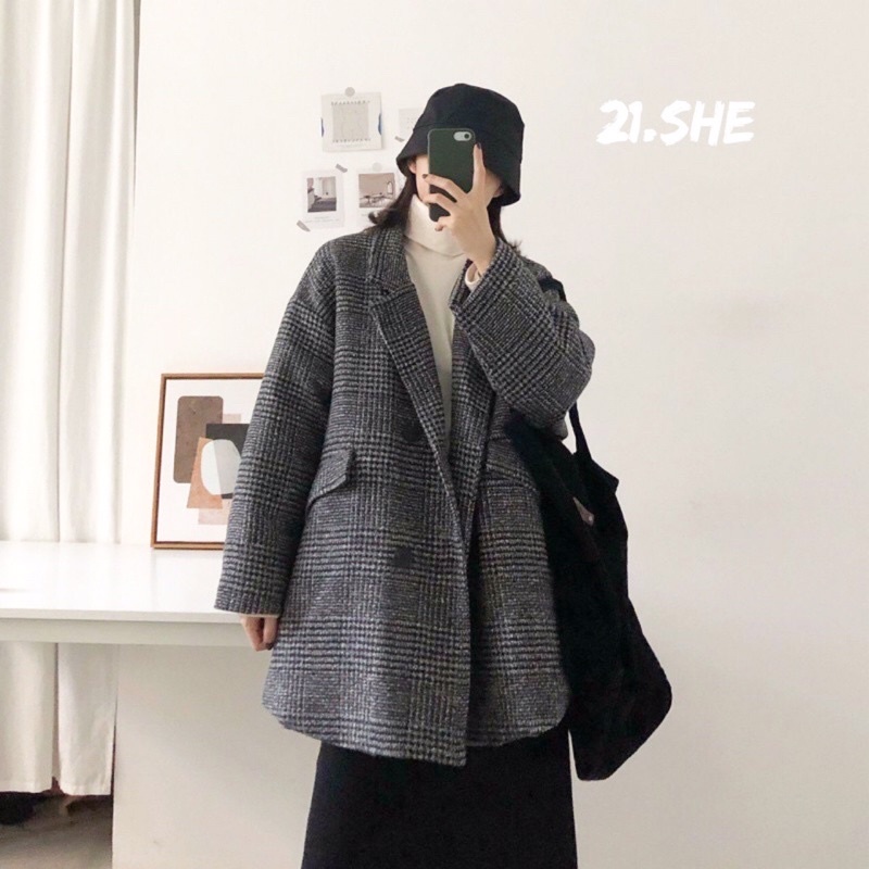 Áo khoác dạ 2 lớp cổ vest cực dày dặn/ blazer dạ Quảng Châu | BigBuy360 - bigbuy360.vn