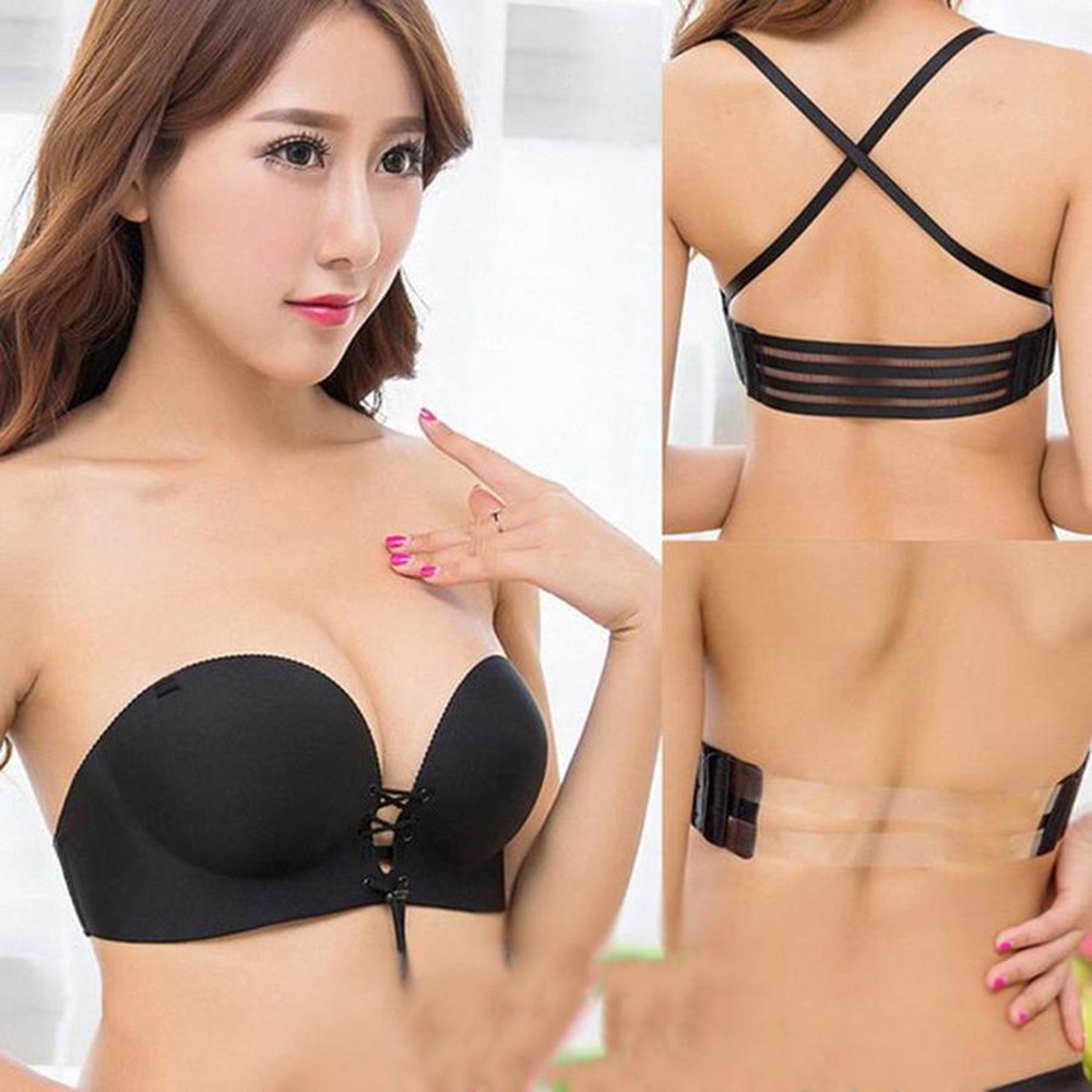 Áo ngực su dây rút chống tụt nâng ngực,Áo lót không dây nâng ngực rút dây tạo khe tự nhiên mặc mở lưng hàng Cao Cấp
