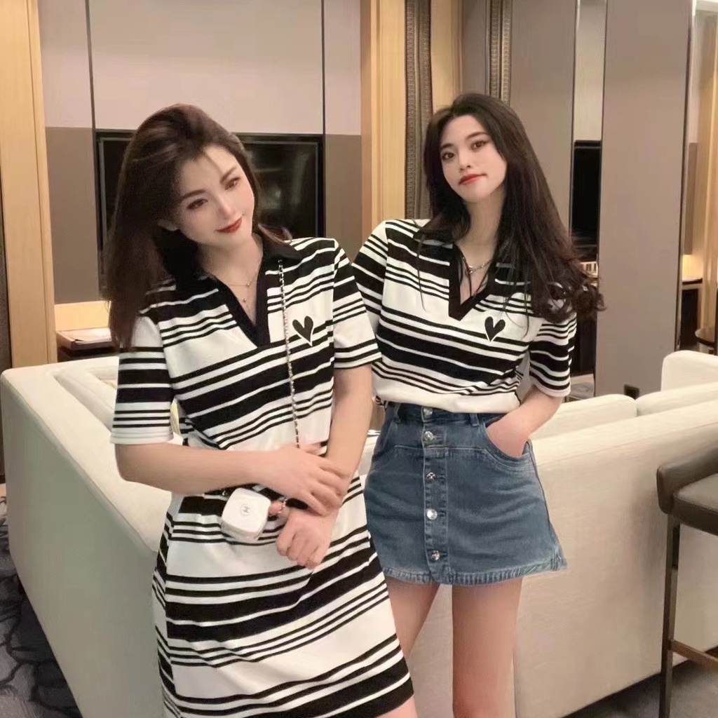 Đầm/ Áo thun PERTY tay ngắn cổ chữ V phong cách Hàn Quốc thời trang mùa hè thanh lịch dành cho nữ