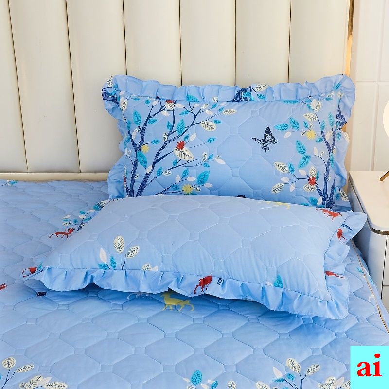 Cặp Vỏ Gối Đơn Dày Bằng Cotton Phối Ren Có Khóa Kéo