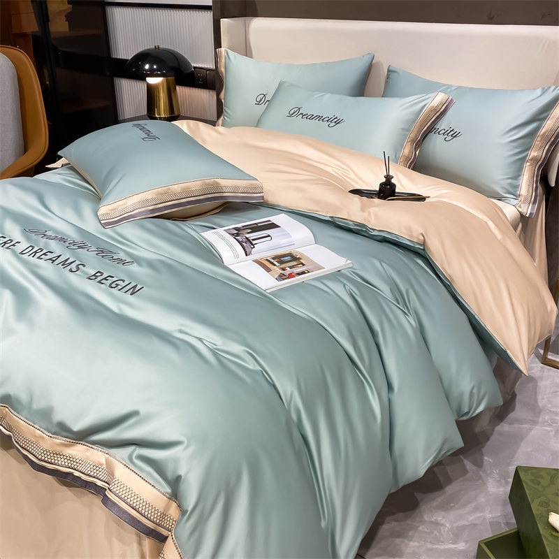 Bộ chăn ga gối Phi Lụa DreamCity Home màu sắc trang trọng , chất liệu vải phi bóng thoáng mát mềm mãi hàng nhập khẩu
