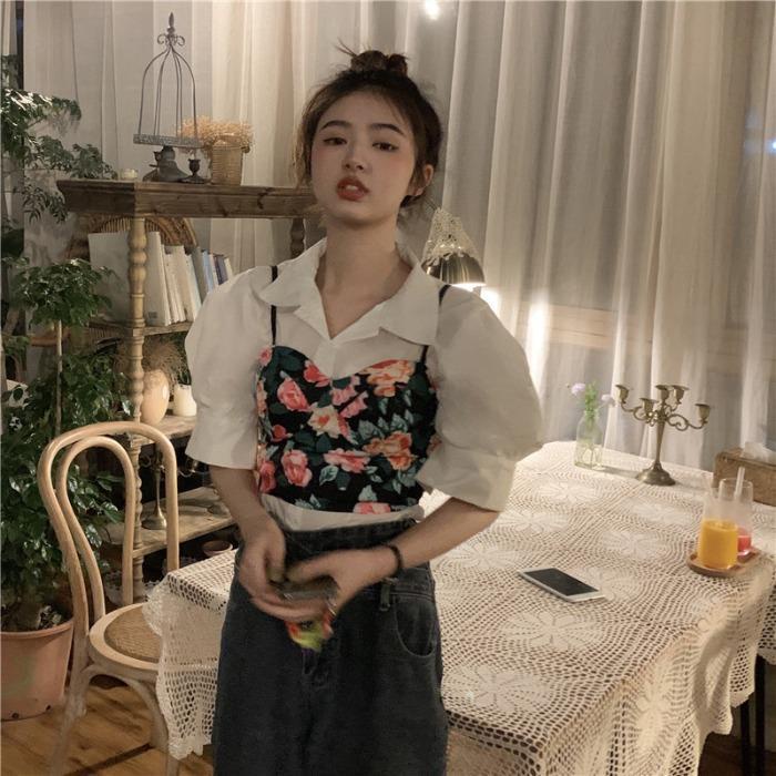 [Spot] Thời Trang Áo hai dây Hoa Ngắn Hàn Quốc