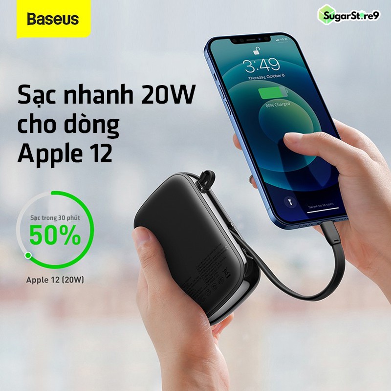 Pin Dự Phòng - Sạc Dự Phòng Baseus Mini 20W-20000mAh Tích Hợp Cáp Sạc Lightning, Màn Hình LED Cho Iphone