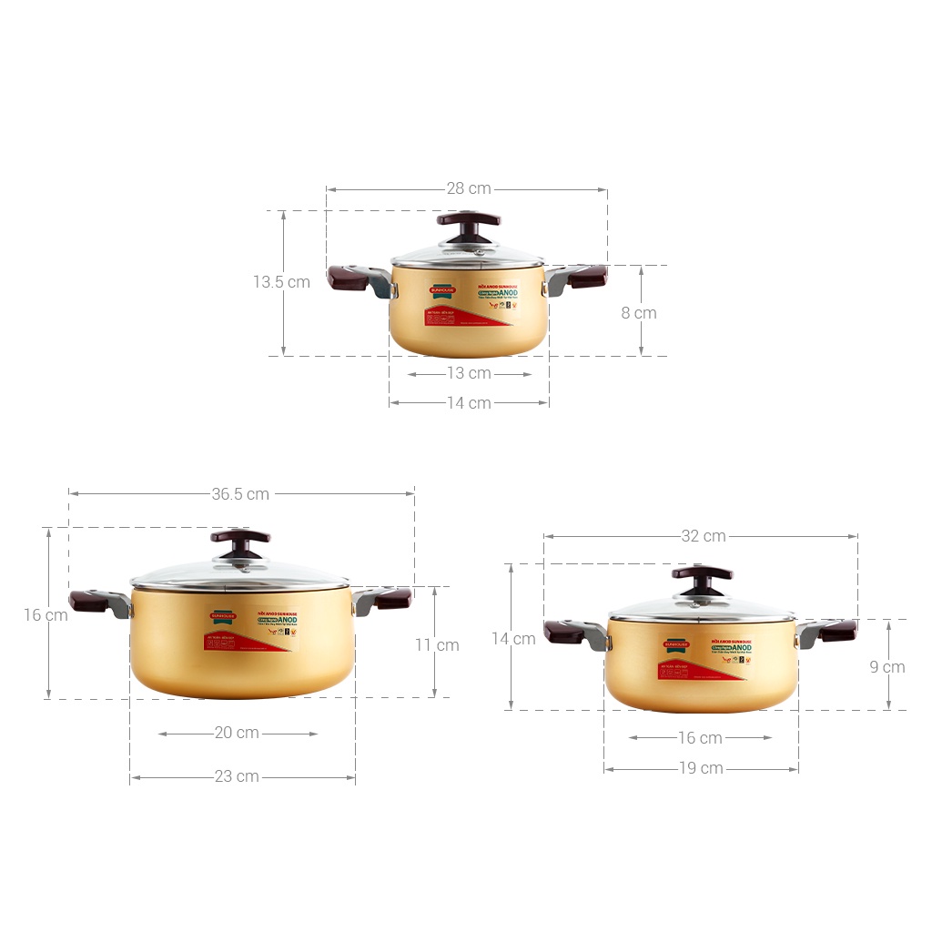 BỘ 3 NỒI ANOD SUNHOUSE SH6634 CÓ ẢNH THẬT