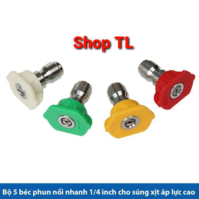Béc phun - Đầu béc 0 độ-15 độ-25 độ-40 độ Gắn súng xịt rửa xe áp lực cao- Ren nối nhanh 1/4 inch