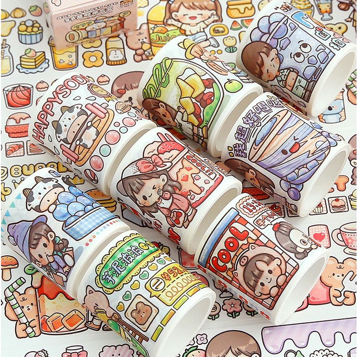 Cuộn Washitape DoDoJam 2m trang trí sổ tay, Hộp 1 cuộn băng keo giấy dán Telado dễ thương, Sticker giấy dán siêu xinh