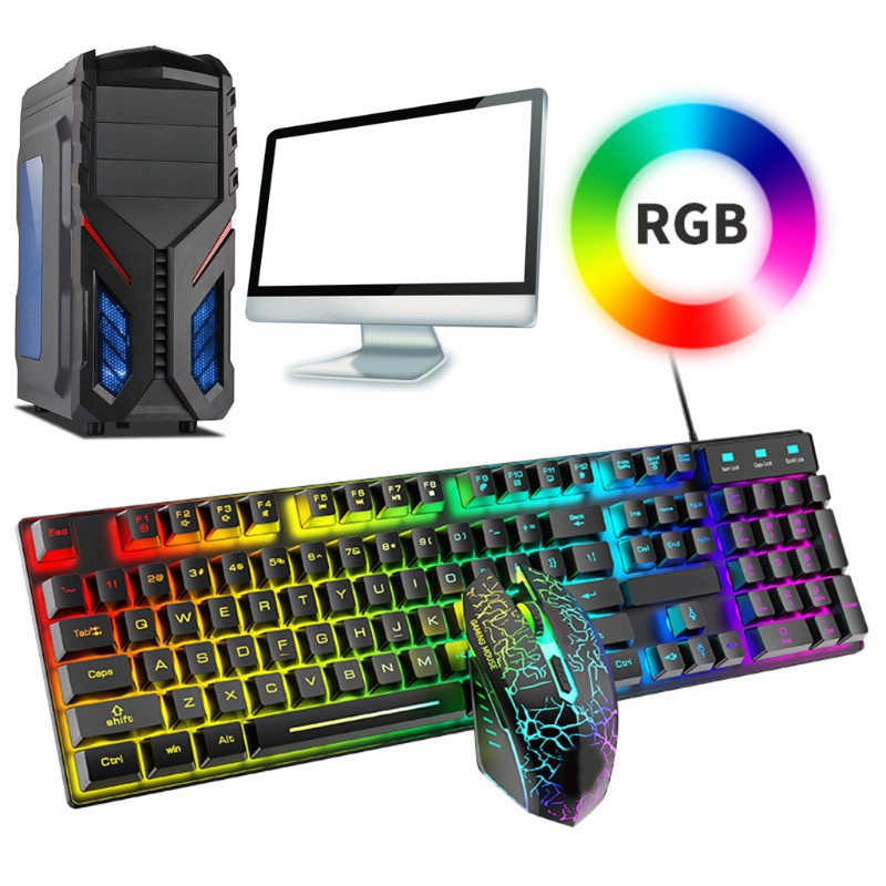 Combo Bàn Phím + Chuột T6 + Dây Cắm Usb + Đèn Led Rgb