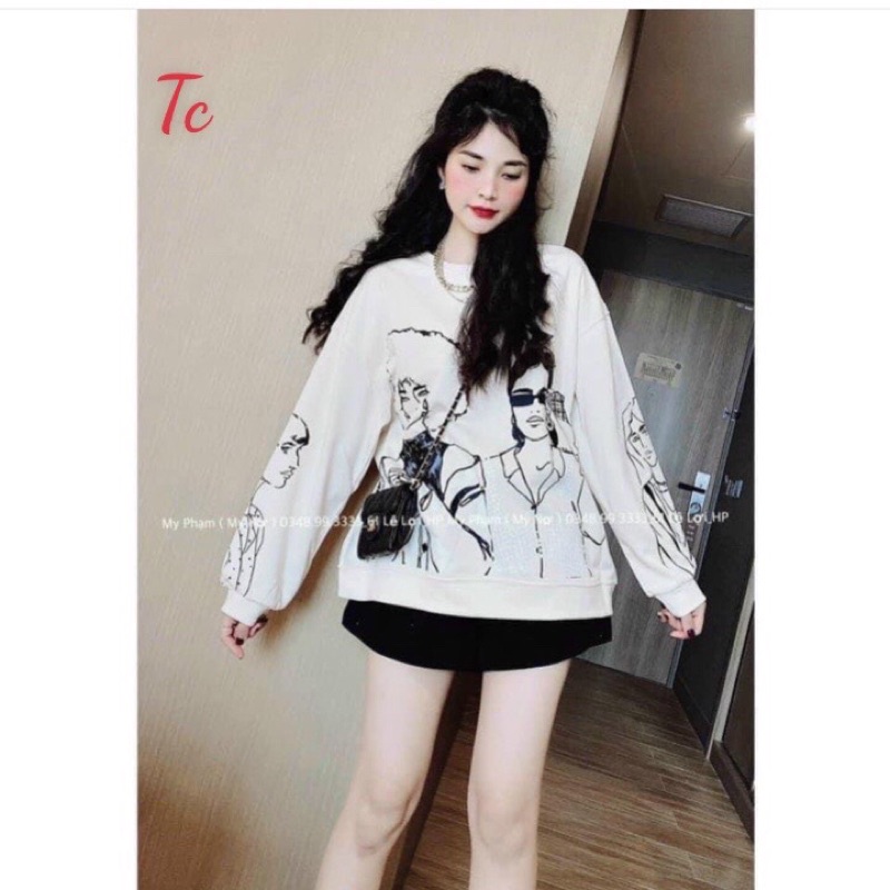 áo nỉ bông dài tay sweater 2 cô gái kính đen Tc Hs