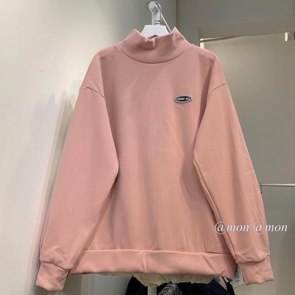 210713 Áo sweater cổ 3 phân nỉ tăm lót nhung dày ấm, áo nỉ nữ cổ cao ulzzang