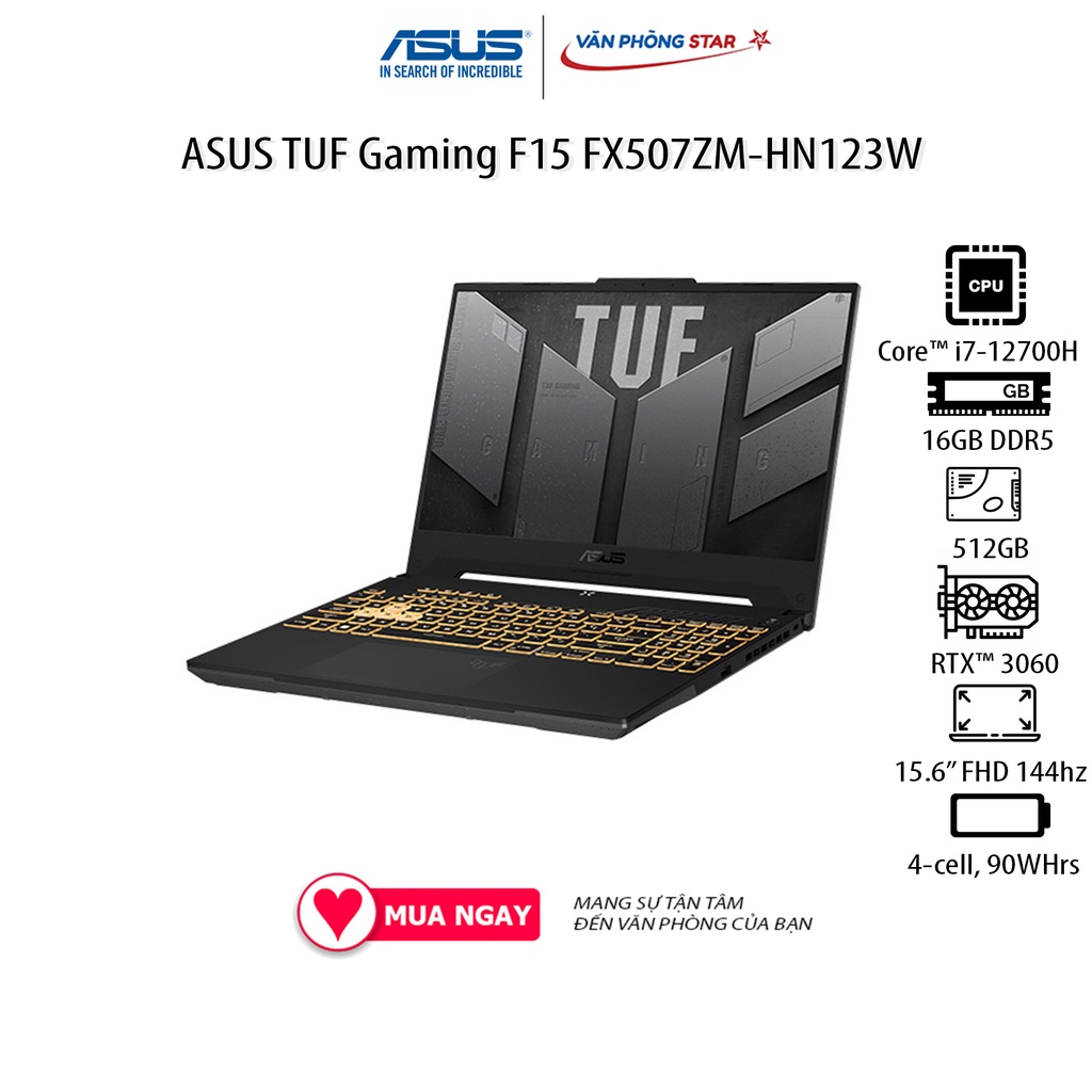 Laptop ASUS TUF Gaming F15 FX507ZM-HN123W (Core™ i7-12700H | 16GB | 512GB | GeForce RTX™ 3060 | 15.6 inch FHD)
