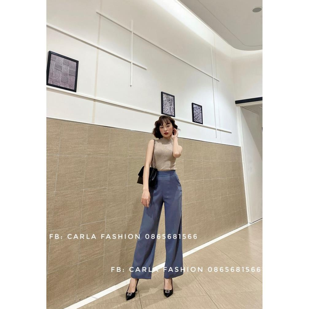 Quần lưng cao ống rộng nữ khóa sườn dáng dài CARLA