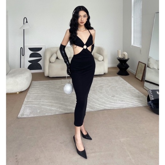 Đầm Body Gân Khoen Tròn Hở lưng - Amelie