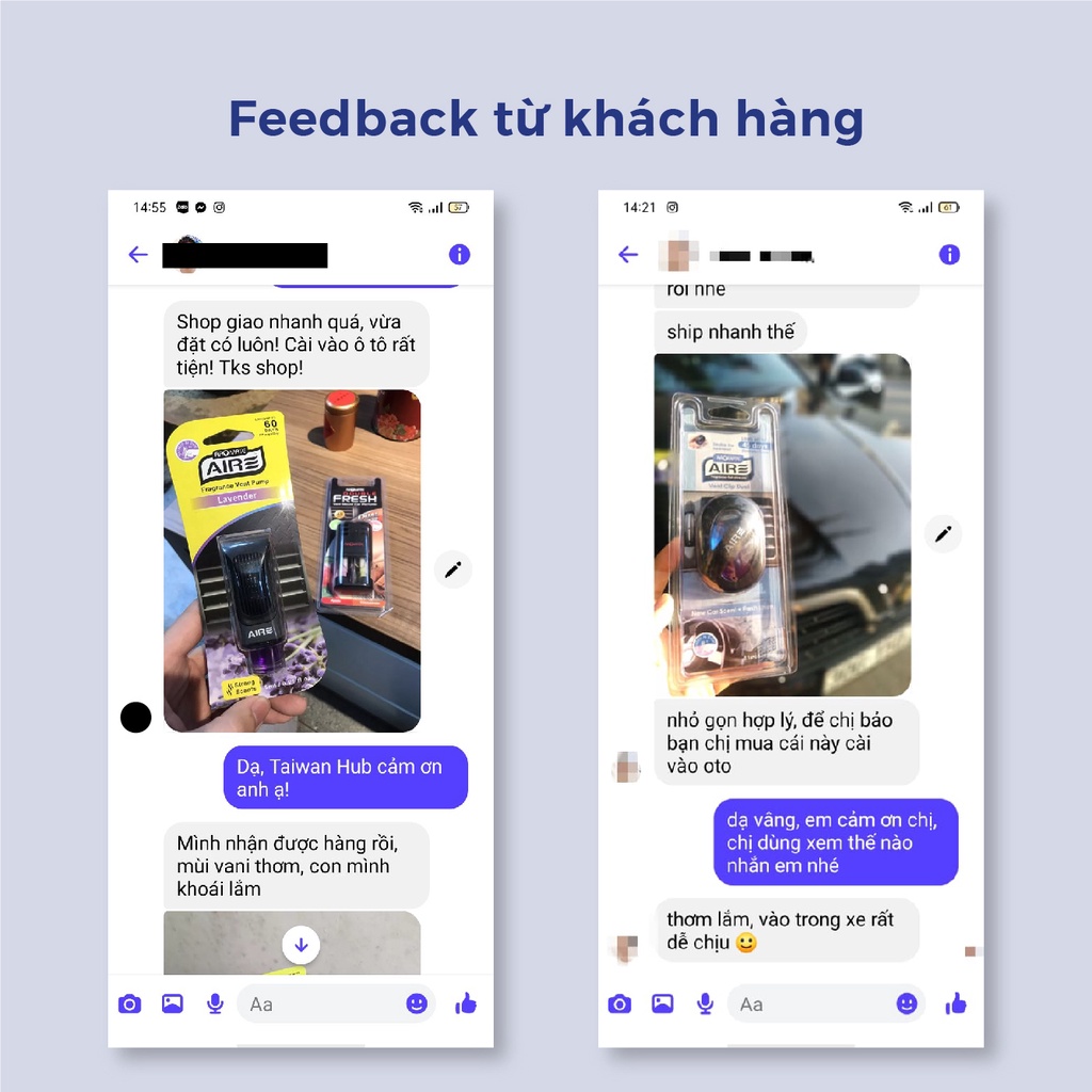 Nước hoa ô tô tinh chất khử mùi kẹp cửa gió điều hòa xe hơi cao cấp AROMATE AIRE hương vani 3ml chính hãng Taiwan Hub