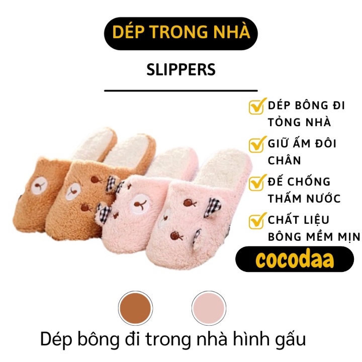 Dép Bông FREESHIP Dép Lông Đi Trong Nhà Nam Nữ Hình Gấu, Giữ Ấm Đôi Chân, Size 38, 39 3622 [FREESHIP]