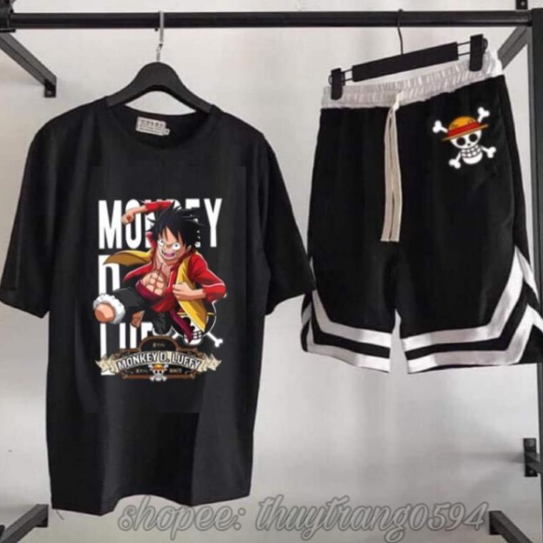 Set Bộ Áo Quần Hè Cá Tỉnh Hoạt Hình One Piece Luffy Đảo Hải Tặc