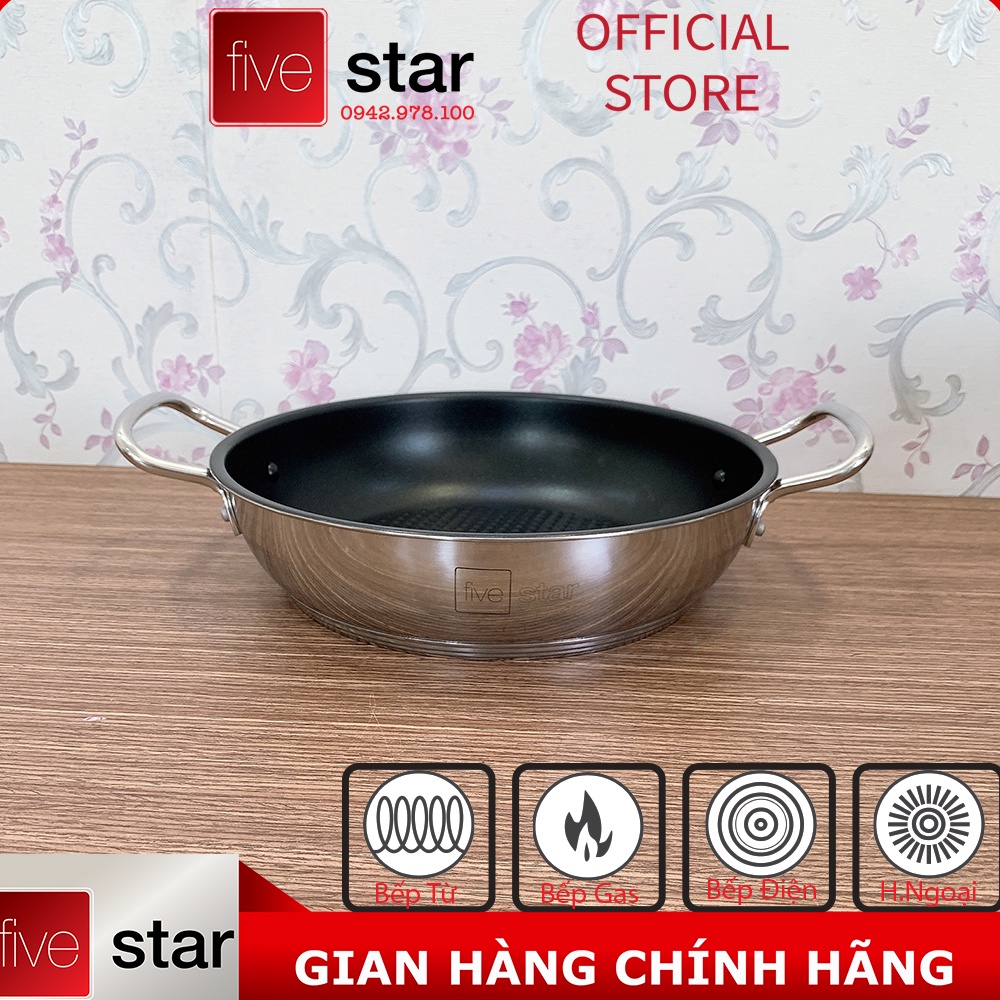 Bộ Nồi 5 Đáy Cao Cấp Bếp Từ Fivestar FSB55D001 Nắp Kính Inox 430 ( 1 quánh 16cm x  N 18cm x  N20cm x N24cm x C 24cm )