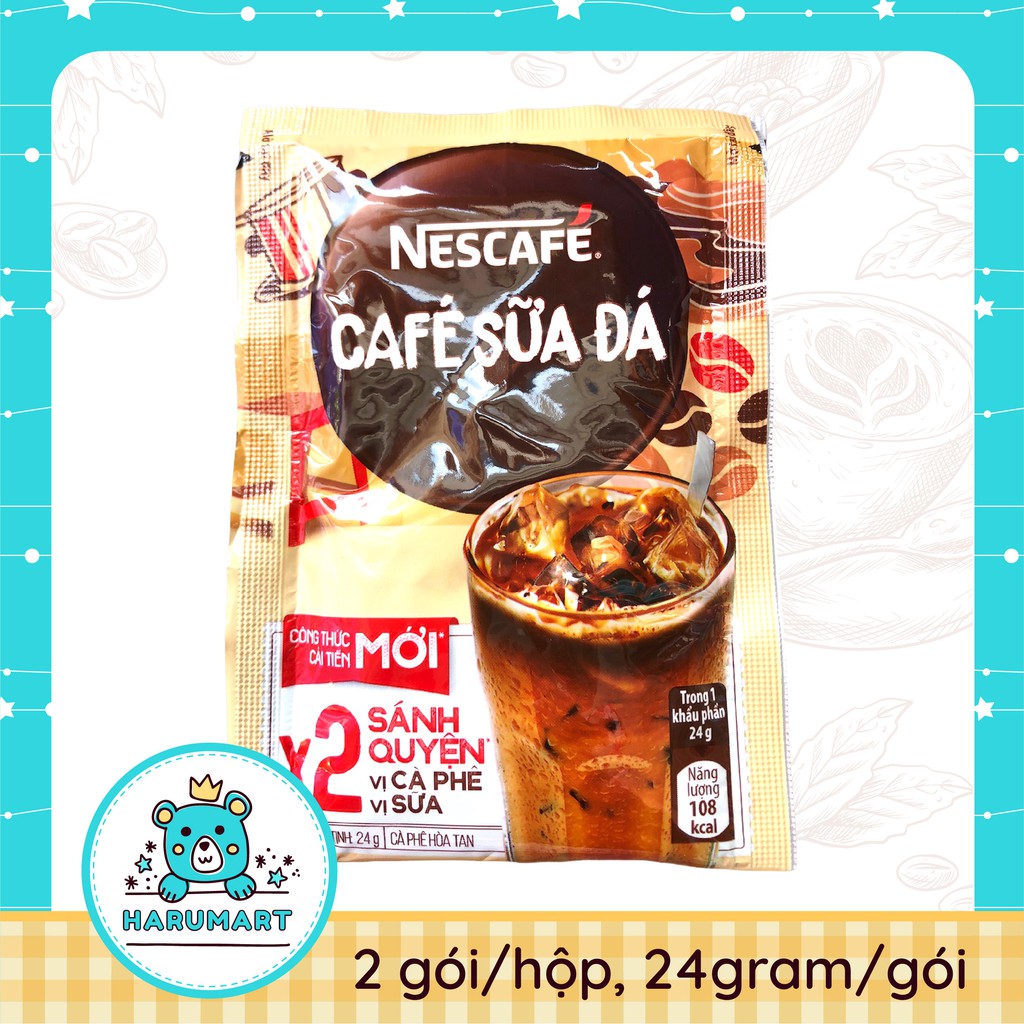 Cafe sữa đá NESTLÉ NESCAFE công thức mới x2 sánh quyện - hộp 2 gói, 24g/gói