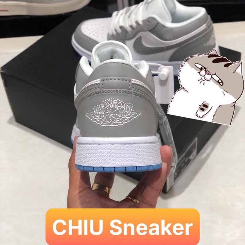 Giày thể thao jd1 cổ thấp white grey phiên bản cao cấp giày Sneaker Jordan cổ thấp xám đế xanh