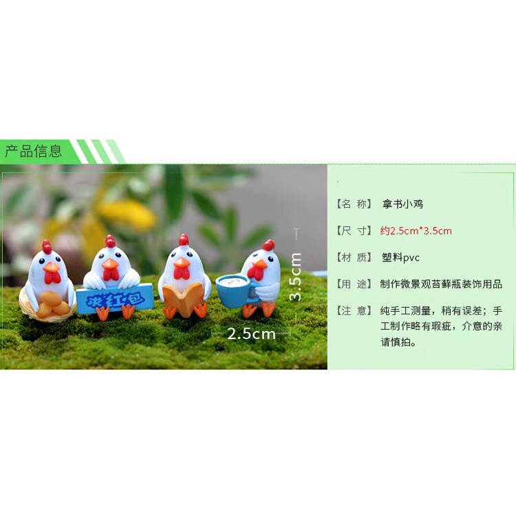 Tiểu Gà gà trống tinh ngịch trang trí sen đá, xương rồng, terrarium, charm slime, cây cảnh mini, cây để bàn, đồ trangịch