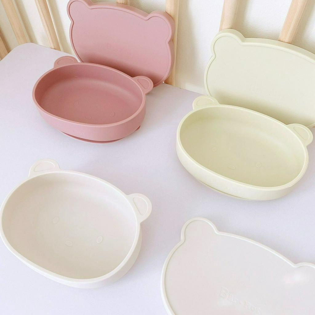 Đĩa gấu có nắp Bar-rot, đĩa gấu Silicone chịu nhiệt, có đế hít bám sàn-Doowa