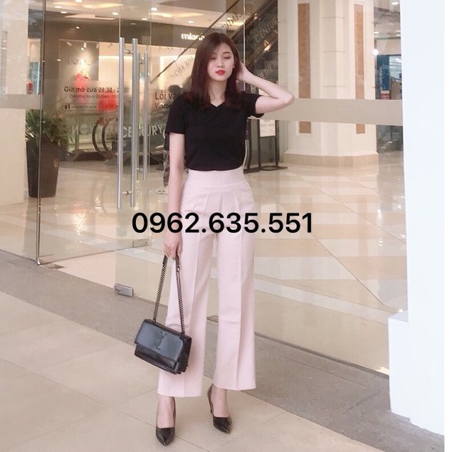 Quần suông ống rộng phối khóa sườn cho nữ