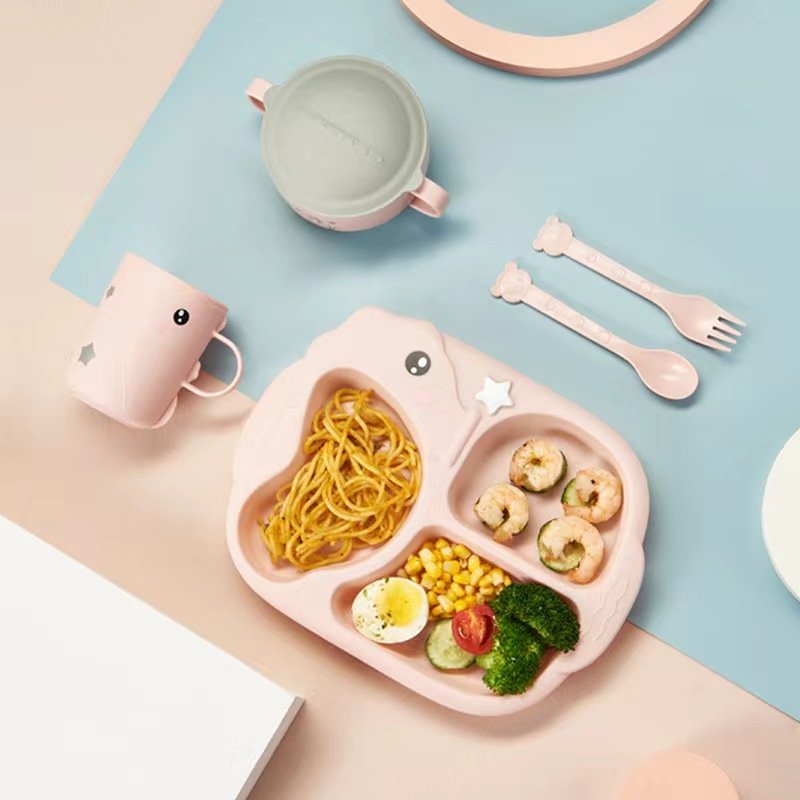 Khay ăn dặm lúa mạch sét khay ăn dặm lúa mạch 5 món cho bé hình cá ngựa đáng yêu cho bé mesocshop