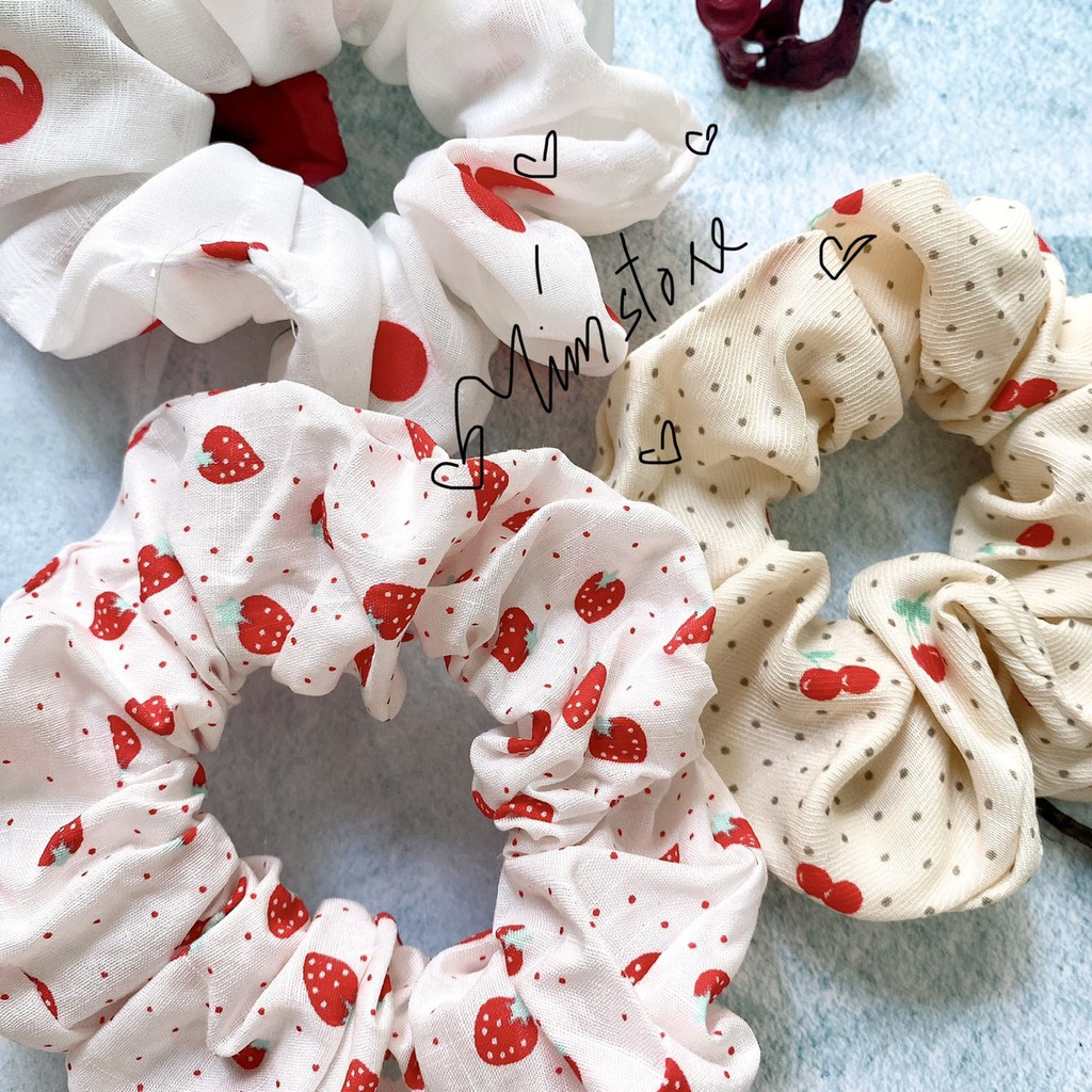 {Ảnh thật} SCRUNCHIES DÂU CUTE MẪU MƠI, CỘT TÓC VẢI THỜI TRANG NỮ GIÁ RẺ