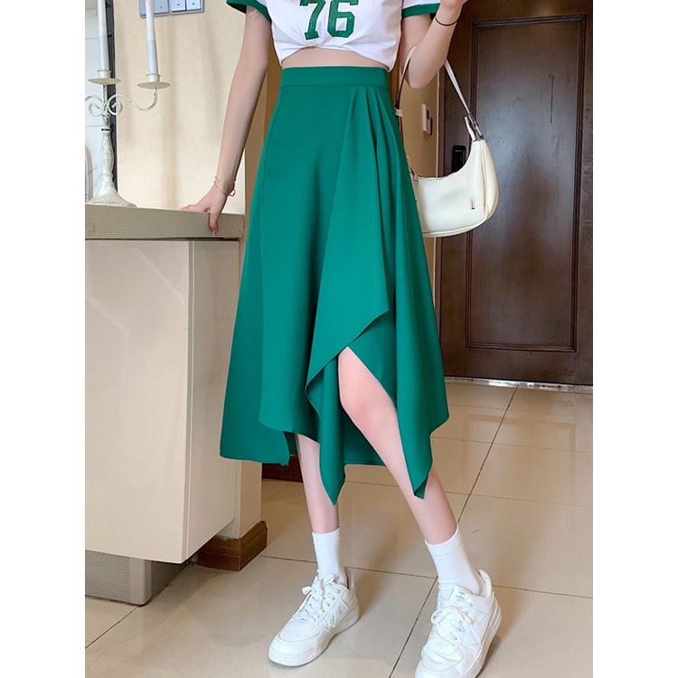 Chân váy dài COZOK lưng cao thiết kế không đối xứng xinh xắn thời trang
