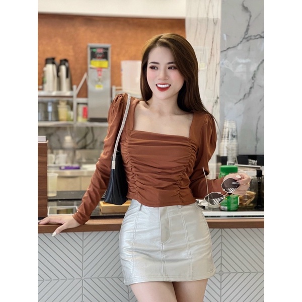 Áo rúm thân cổ vuông dáng ngắn, Áo kiểu cổ vuông sexxy AT6818 - NhiNhi Shop