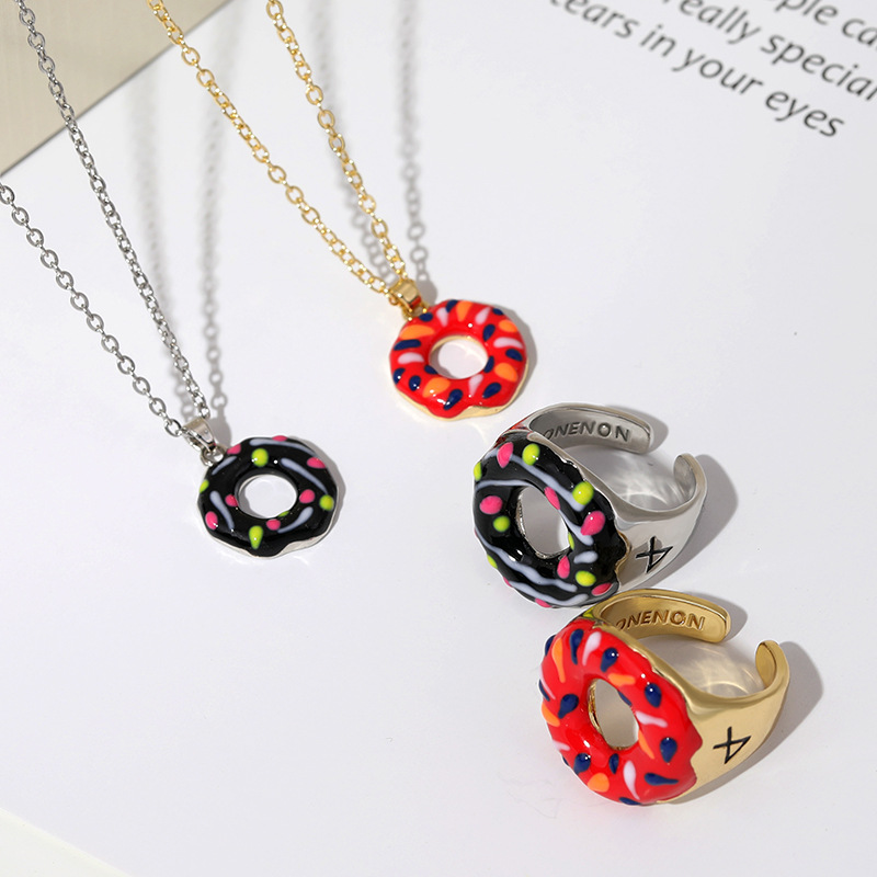Vòng Cổ Kết Hợp Nhẫn Hình Bánh Donut Phong Cách Hàn Quốc Thời Trang Unisex 23571