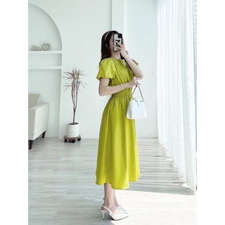 VÁY  CHUN EO TAY BỒNG CỔ DÚM